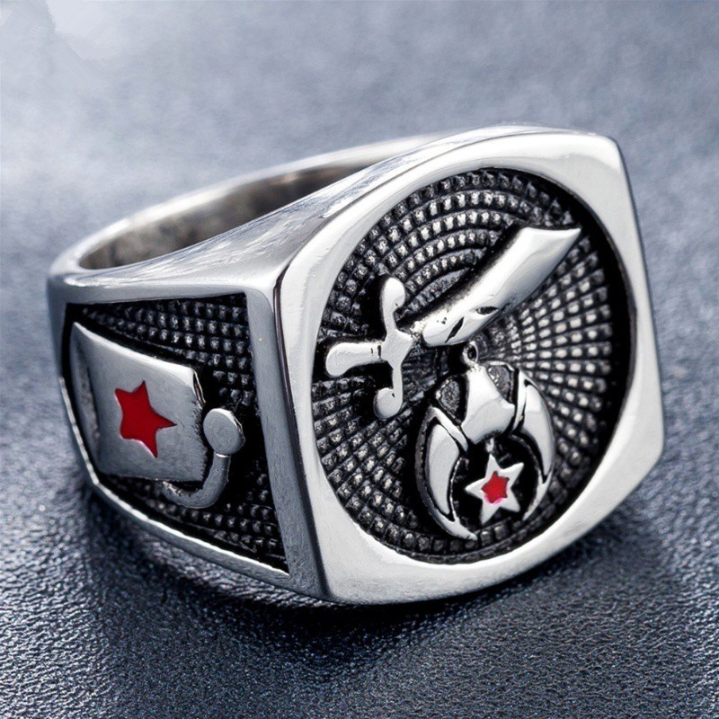 Cincin Masonic Bahan Stainless Steel Gaya Punk Untuk Pria