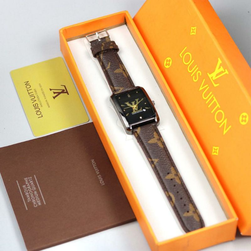 Jam Tangan LV Louis Voitton Pria Wanita Rubber Free Box Dan Baterai Cadangan