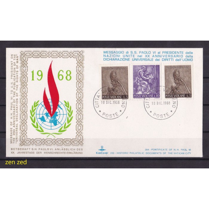

A018 Prangko FDC SHP Vatican City 1968 Pontivicate of H.H Paul VI