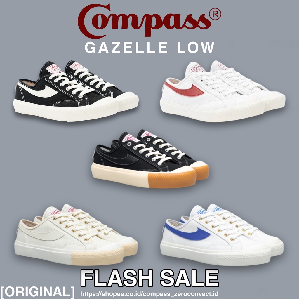 [ORIGINAL] Compass Gazelle Low Black White / White Red / Cream / White Blue / Black Gum Sepatu Sneakers BNIB Brand New In Box