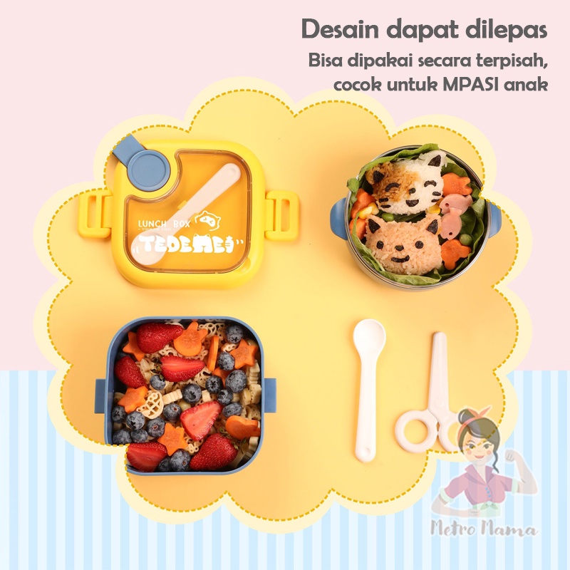 Kotak Makan Anak Stainless Steel 304 Lunch Box Set Usia MPASI PAUD TK