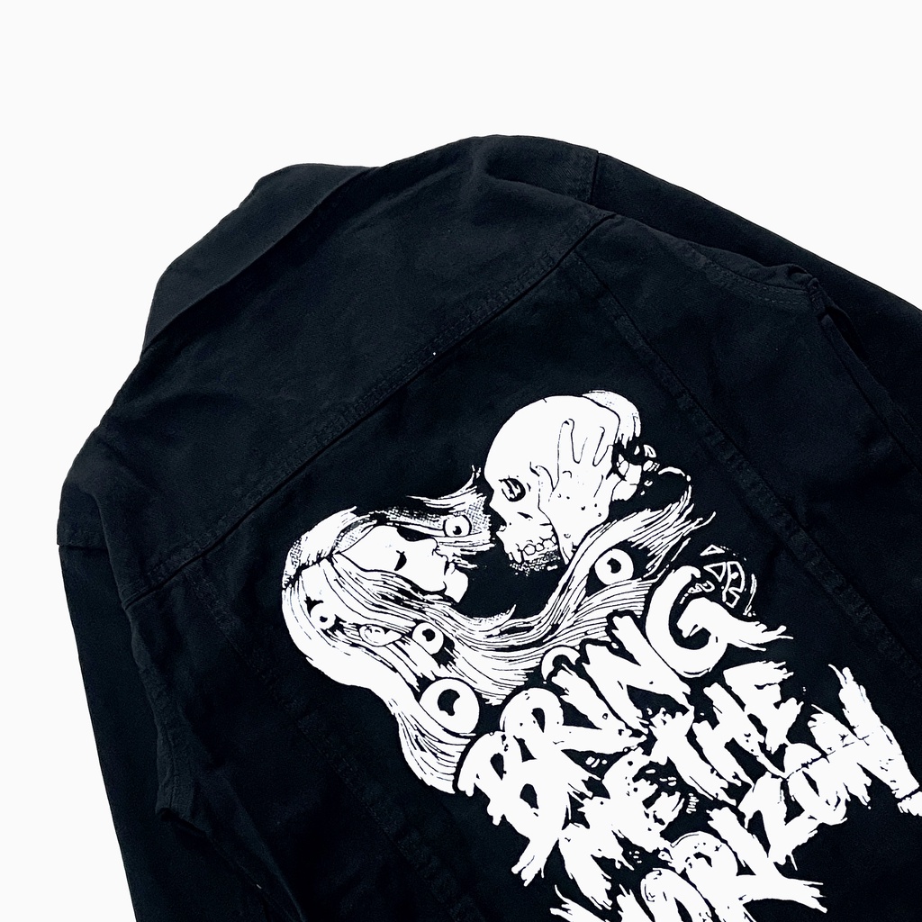 jacket denim sablon jaket jeans patch bordir bring me the horizon warna hitam BMTH 009