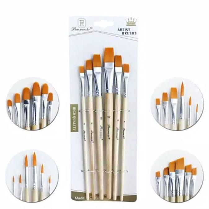 

Kuas Lukis Cat Air Akrilik Set 6 pcs Oil Acrylic Paint Brush Non COD