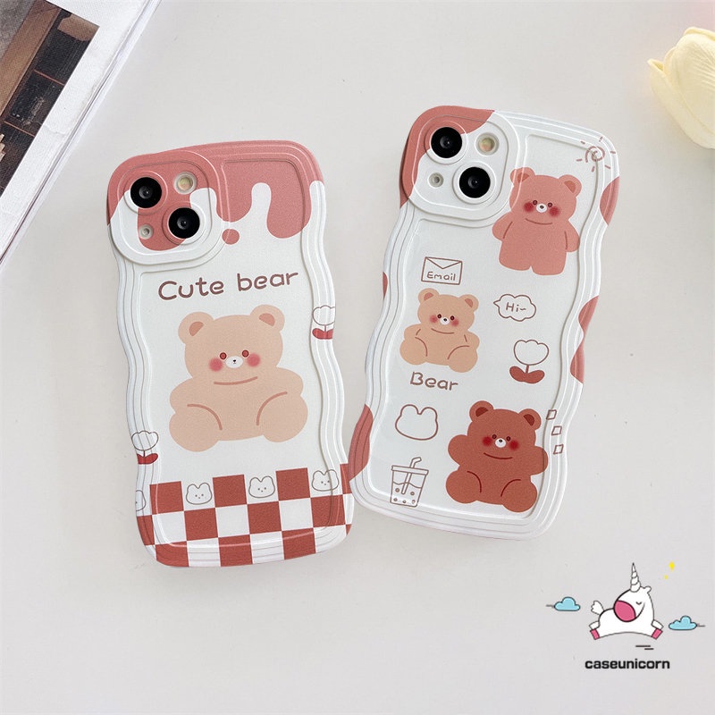 Casing Mi 11T Pro Redmi Note10 10s 9s 9Pro 11Pro+8 9 Note 11s 11 10 Pro Max Redmi 12C A1 9T 10 9A 9C 9 10A 10C A1+POCO X3 NFC Pro M3 Beruang Kartun Lucu Lembut Casing Belakang Wavy Edge