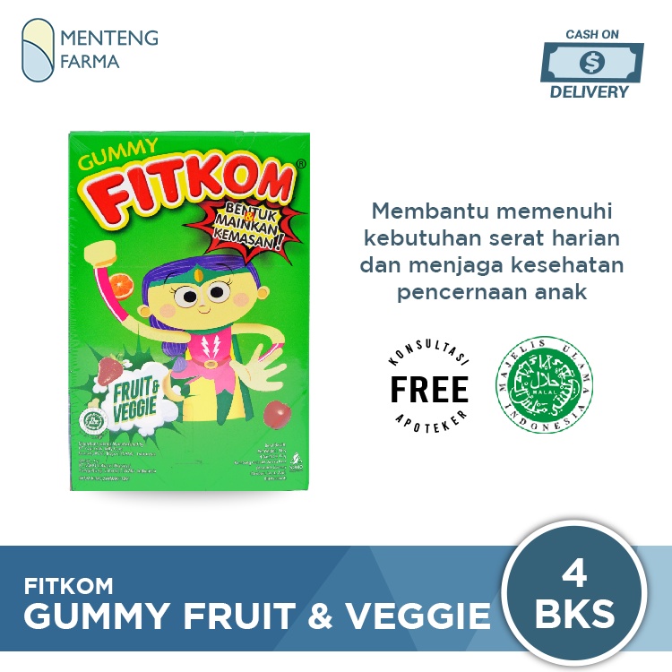 Fitkom Gummy Fruit &amp; Veggie 4 Sachet - Tinggi Serat untuk Kesehatan Pencernaan Anak