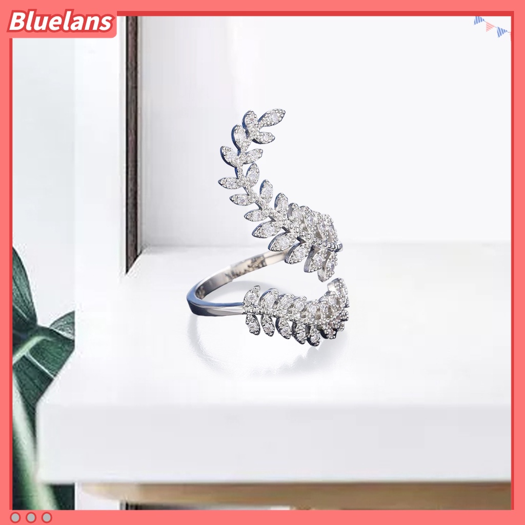 Cincin Model Terbuka Bentuk Daun Warna Silver Dapat Disesuaikan Untuk Hadiah Pernikahan