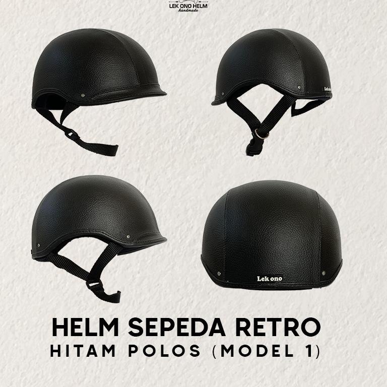 Helm Sepeda Retro Lek Ono Hitam Polos / Hitam-Tan Model 1  ◦ PKM.18Oc22н