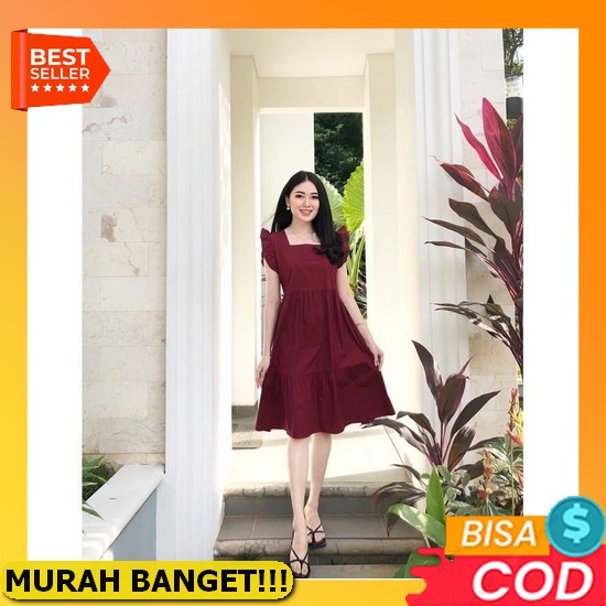 Baju Kondangan Wanita Cewek Dress Casual Polos Warna Merah Hitam Putih Ms Dress Velvet Dress Basic K