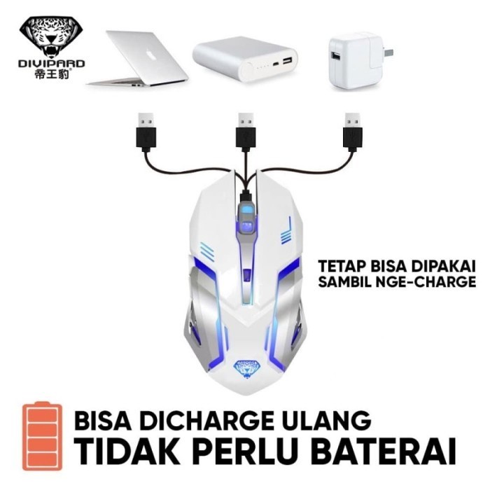 Mouse Wireless Gaming Charging Silent 2.4Ghz Divipard Q1 7 Color Rgb