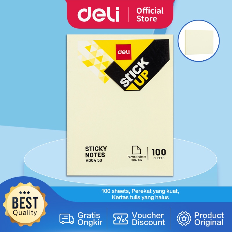 

Deli Memo tempel Sticky Notes 76 101mm 100sheets Warna Kuning perekat kuat tahan lama EA00453