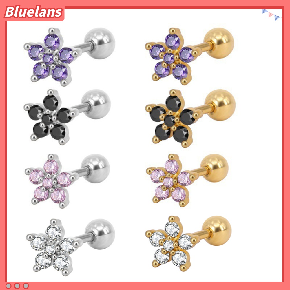 1 Pc Anting Stud Tindik Tulang Rawan Bentuk Bunga Bahan Cubic Zirconia Untuk Wanita