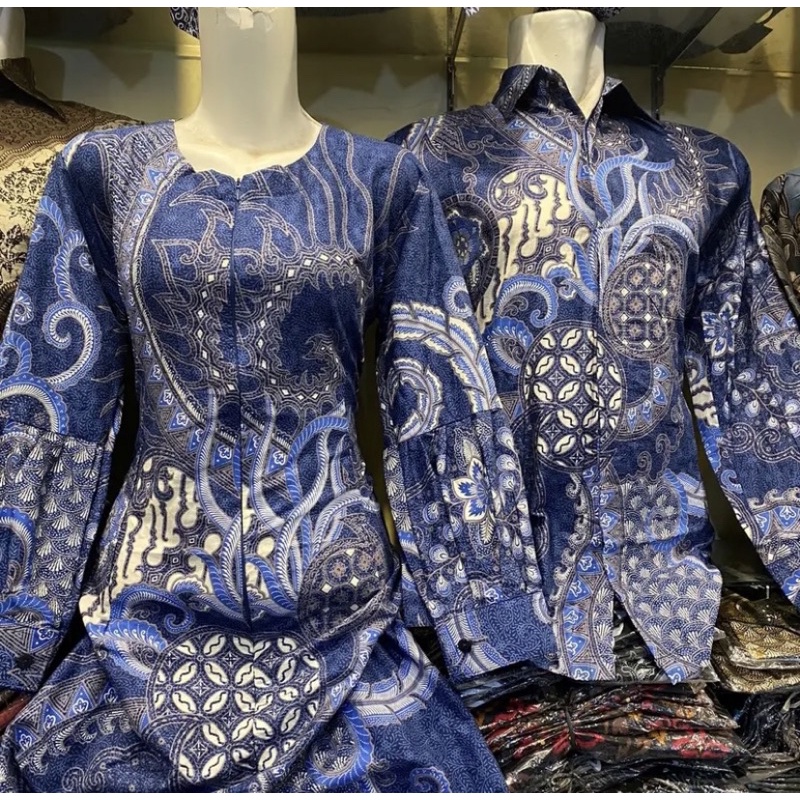 Atasan Tunik Batik Couple Kemeja Batik Pria Lengan Panjang Best Seller Kain Katun - Resleting Biru ALF