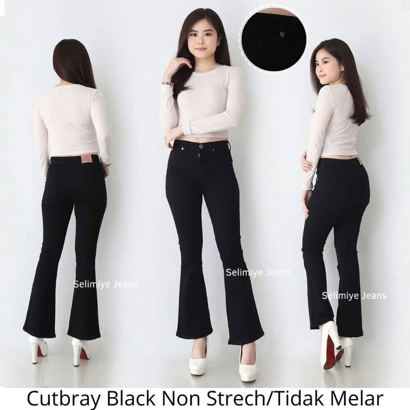 Highwaist Cutbray Jeans Strech Wanita