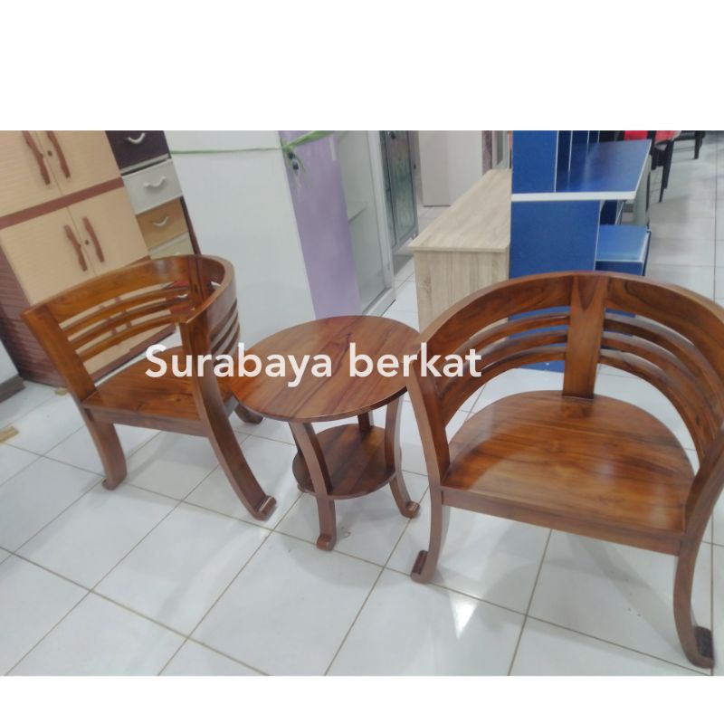 kursi teras jati antik 2 kursi 1 meja
