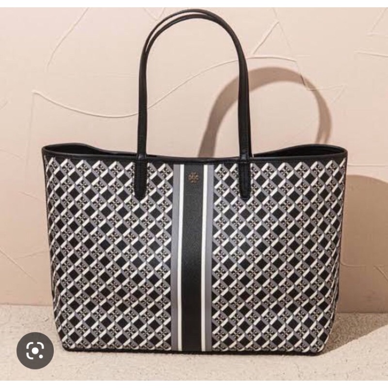 TB Geo Logo Tote Black Stripe sz 39x29x15cm