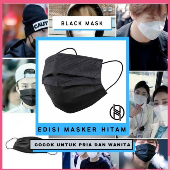 Masker Medis Warna Hitam / Masker Warna Hitam / Black Mask 88-mojaclothing Murah