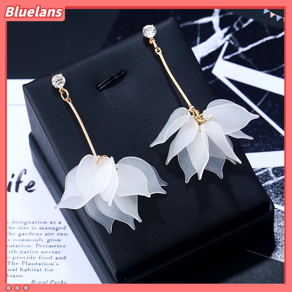 Bluelans 1Pair Drop Earrings Flower Petals Pendant Ear Decoration Alloy Women Long Dangle Earrings Party