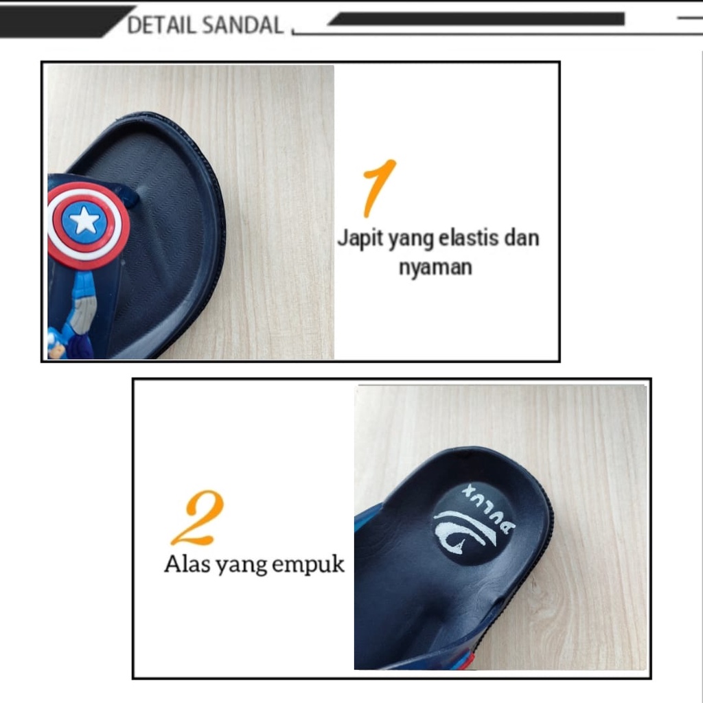 gof DULUX 356C C.A Sandal Japit Anak Cowok Karakter Kapten Amerika Bahan Karet Keren Ukuran 30-35