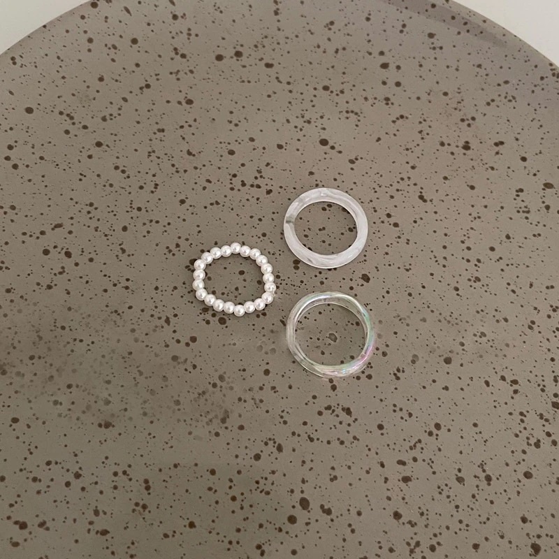 Cincin set 3 Pcs / Set Cincin Mutaira Resin Akrilik Transparan Warna-Warni Aksesoris
