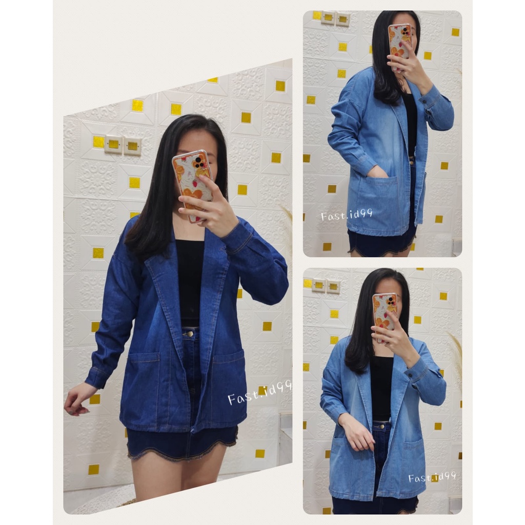 FAST.ID99 Cardigan Wanita Murah Berkualitas Outer Jins Cewek Kasual Kekinian Outer Saku Jeans Wanita