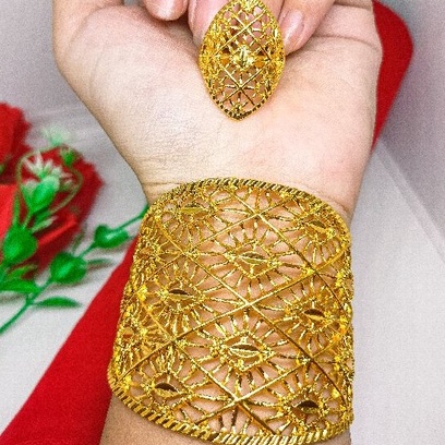 set gelang+cincin model terbaru perhiasan lapis Emas 24k gold dubai fashion xuping