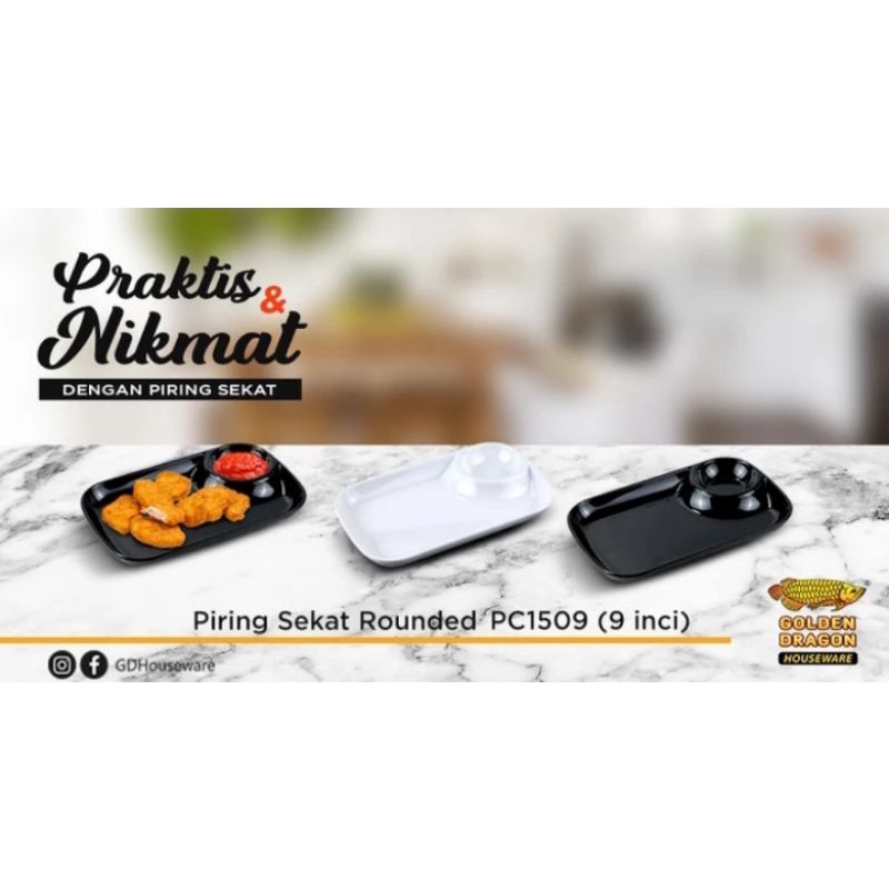 Piring Sekat Rounded Melamin Golden Dragon PC1509