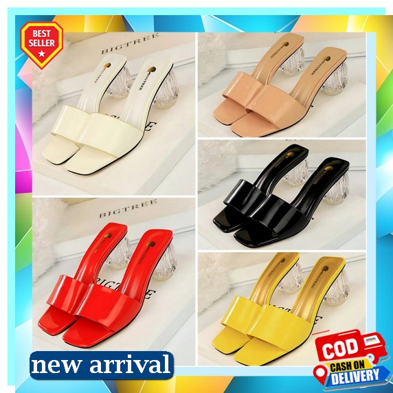 Best Seller.. Fladeo D21/Ldfh598-2Ra/Sandal Heels Slide Wanita [Chunky Heel ] Sandal Haihils High He