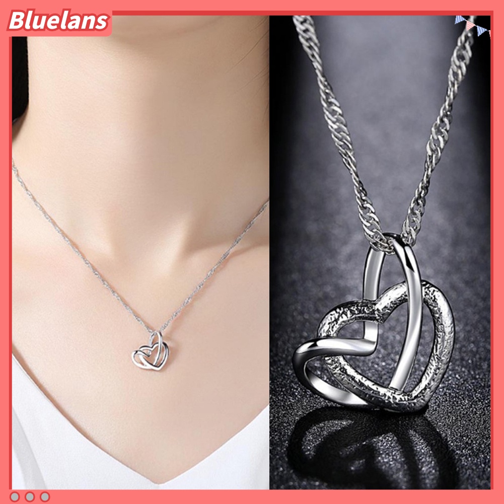 Bluelans Women Fashion Double Hollow Love Heart Pendant Necklace Chain Jewelry Charm