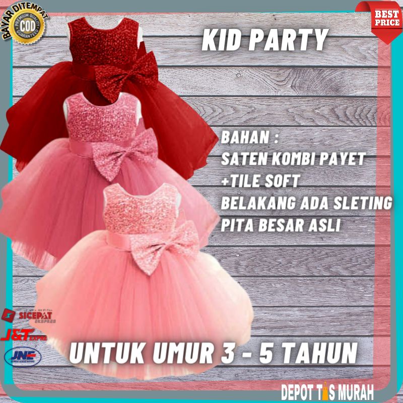 Baju Dress Gaun Pink Fanta Kids Import Anak Perempuan Cewek Cewe Pesta Natal Import 3 4 5 Tahun