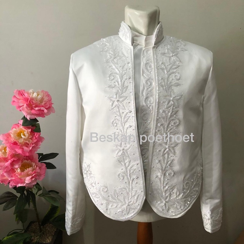 Beskap jawa solo hewes   akad putih pengantin broken white Putih tulang payet free selop