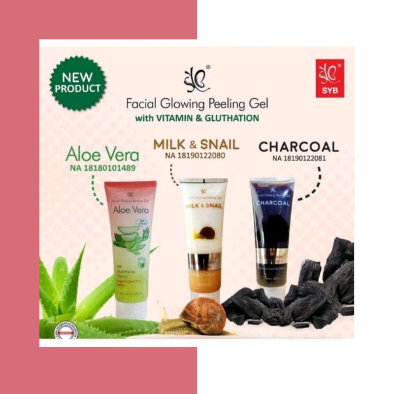 READY!! SYB SBY PEELING GEL ALOE VERA CHARCOAL MILK N SNAIL FACIAL GLOWING GLOW PEELING GEL