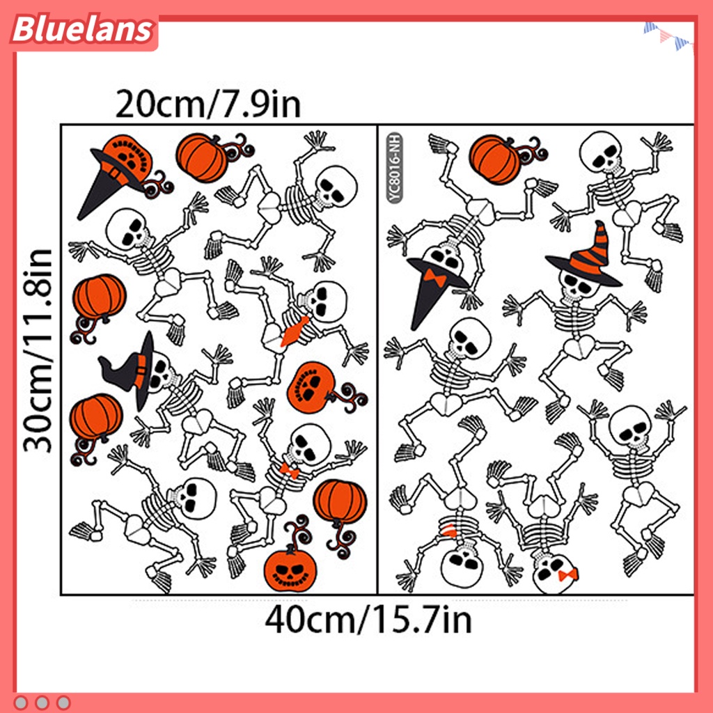 2pcs Stiker Dinding Desain Tengkorak Luminous Dengan Perekat Untuk Dekorasi Pesta Halloween