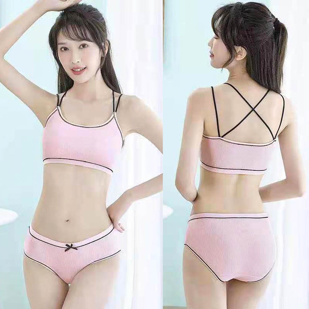 IL - Tank Top Crop Bralette Motif Garis Bra Sport Wanita Import Model Silang Warna Warni Tanpa Kawat Bergaya Sexy Korea 0012