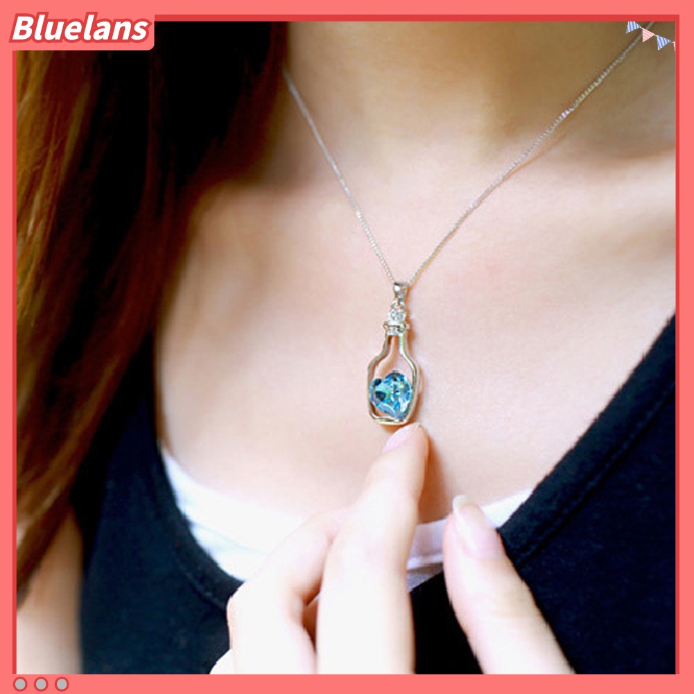 Bluelans Women Fashion Drift Bottle Pendant Heart Rhinestone Inlaid Necklace Jewelry Gift