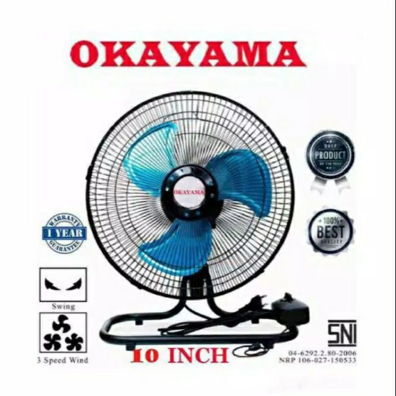 Kipas angin duduk besi Okayama 10 inch, 12inch, dan 16inch