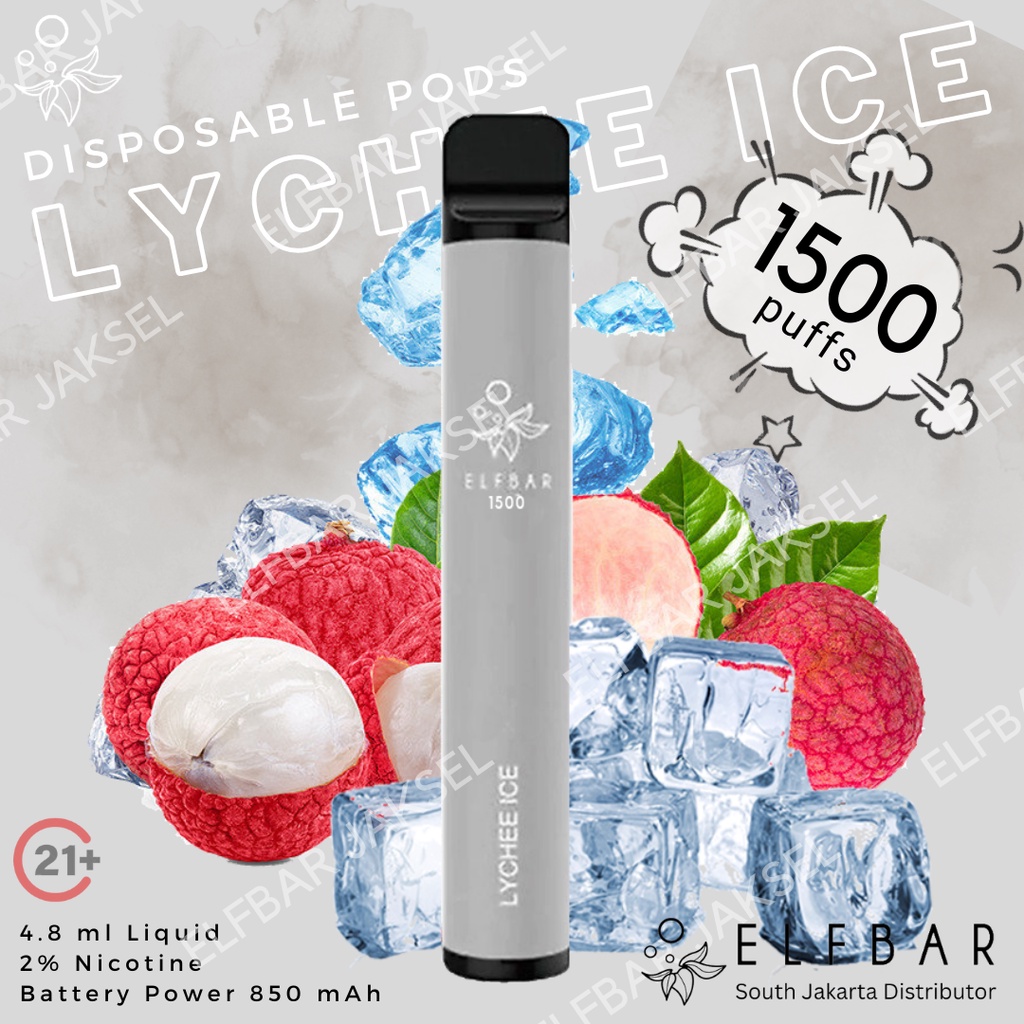 ELFBAR 1500 Puffs Lychee Ice  | ELF BAR 1500 Disposable Pod | Vape Sekali Pakai Arief Muhammad | Best Disposable Pods Indonesia | RELX ViFX Gippro FNF Puff