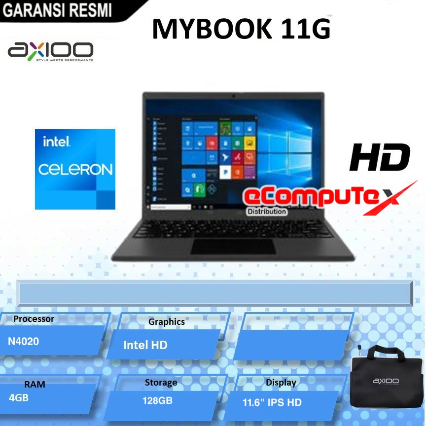 NOTEBOOK AXIOO MYBOOK 11G INTEL CELERON N4020 4GB DDR4 128GB SSD 11.6&quot; INCH GARANSI RESMI