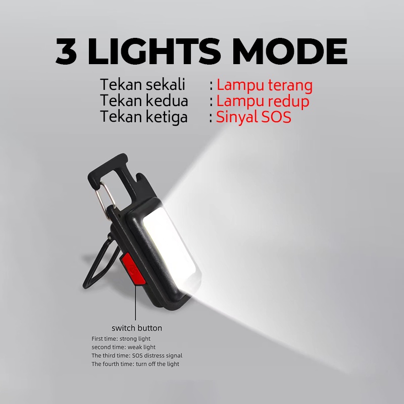 500LM+500MA SOS Emergency Light/Lampu Olahraga Luar Ruangan/Lampu Gantungan Kunci Isi Ulang/Senter Portabel