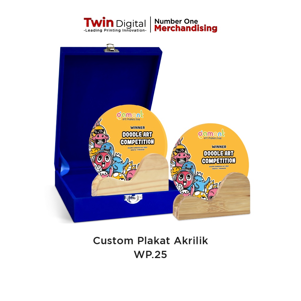 Twindigital Plakat Kayu Akrilik Premium Piagam Penghargaan Piala Thropy Wisuda Free Box Bludru Biru - Plakat Bambu WP.25