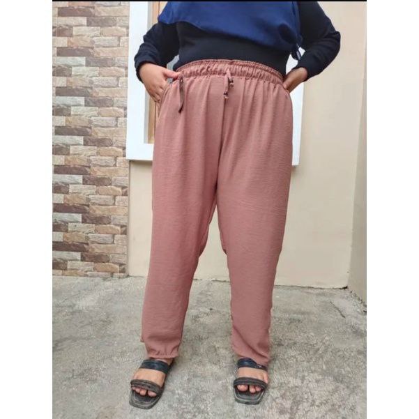 Binar Collection MB 02- Celana Pensil baggy Pants Wanita XL dan 3L Jumbo dewasa / Celana Jumbo Ibu katun Crinkle adem nyaman Celana kerja / harian / santai murah