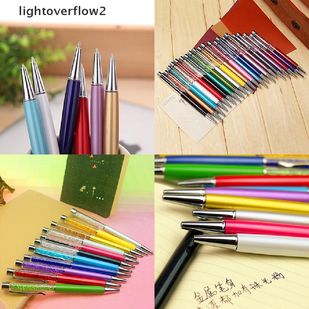 (lightoverflow2) Pulpen Roller Ball Dengan Hiasan Kristal Imitasi Untuk Kantor / Sekolah