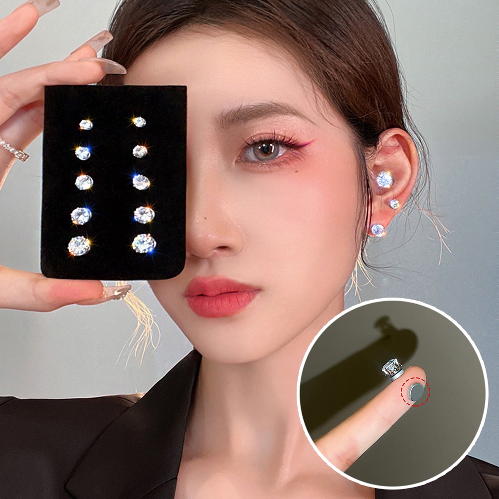 Anting Stud Magnetik Bahan Zirkon Untuk Unisex