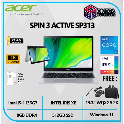 ACER SPIN 3 ACTIVE SP313 51N EVO I5 1135G7 8GB 512SSD IRISXE W11+OHS 13.3&quot;WQXGA 2K IPS + PEN  - 51N.548H