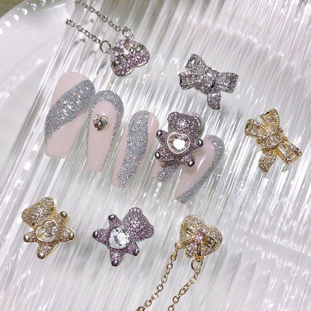 Agustina Kuku Berlian Imitasi Trendi High-end Kristal 3D Kuku Mewah Aksesoris Busur Flash Shiny Alloy Jewelry