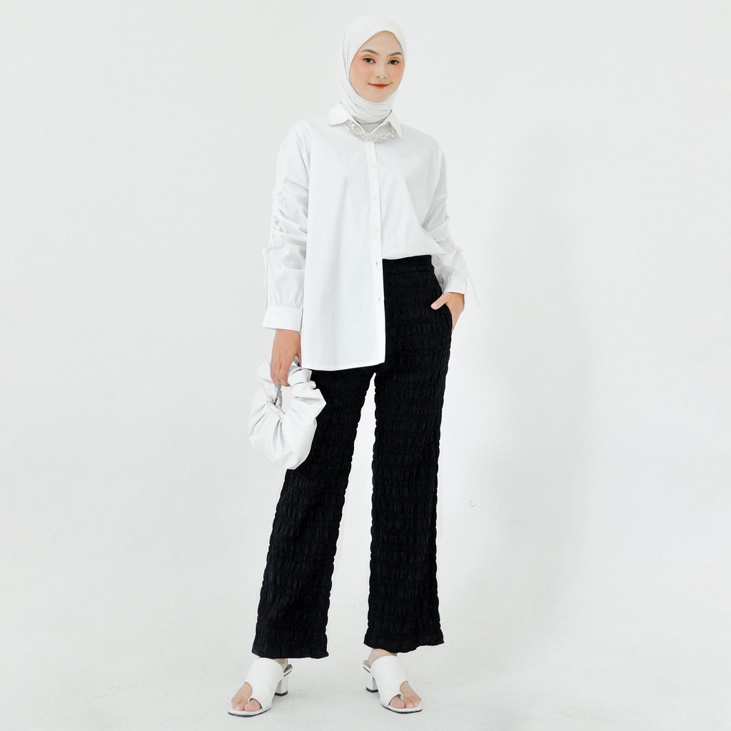 NUNA Aiki Textured Pants | celana panjang wanita polos crinkle