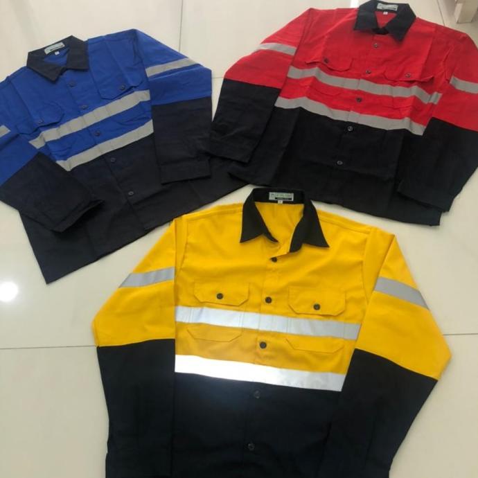 Baju Kerja Safety Proyek Kombinasi / Seragam Kerja Tambang Panjang