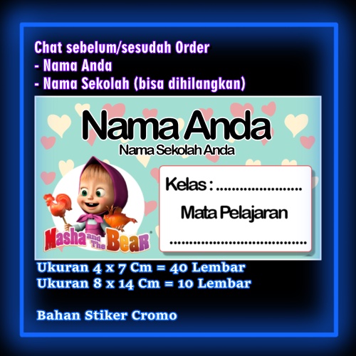 

Stiker Label Buku Masha & the bear dan kartun lucu Karakter Lucu Custom Lebel Nama cromo murah 20 Varian berbeda Sticker Pelajaran Mapel buku anak sekolah Vol 6