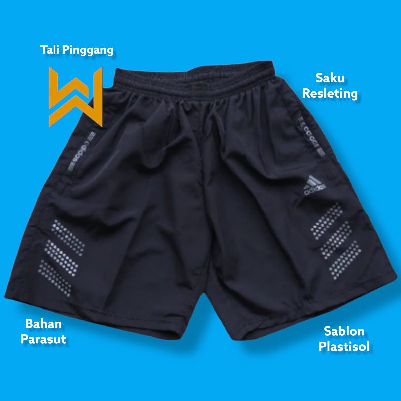 RB Kolor Celana Pendek Olahraga Parasut Saku Resleting Running Sport Gym