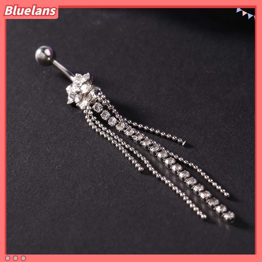 Bluelans 1Pc Women Rhinestone Flower Beaded Tassels Dangle Body Piercing Navel Belly Ring