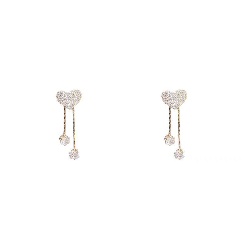 【COD Tangding】Anting Tusuk Gantung Asimetris Desain Hati Hias Berlian Untuk Wanita